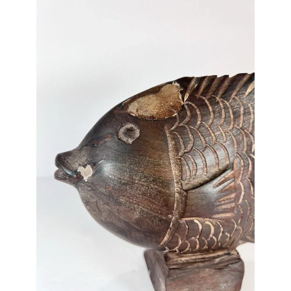 Angel Fish Wood Sculpture Rustic Style Fisherman Gift Folk Art‎ Hand Carved 7.5”
